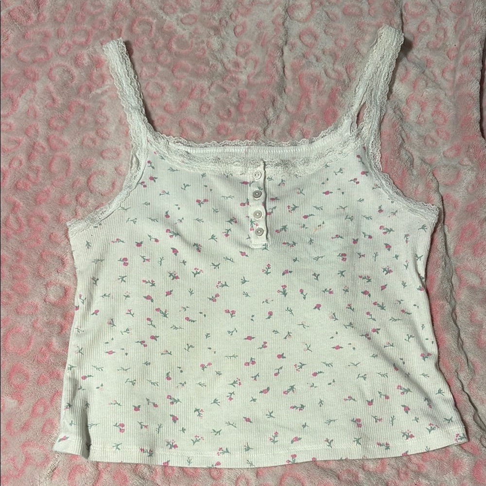 floral lace trim cropped tank top